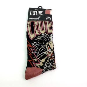 Disney Villians Cruella De Vil Adult Size 9-13 Black Graphic Novelty Crew Socks - Picture 1 of 4