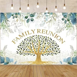 Family Reunion Party Photography Background Green Gold Family Tree Reunion Me... - Picture 1 of 7