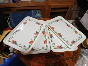 Set Of 4 Mebel Flowered Melamine Trays 18.5" x 11.5". V2  Made In Italy Vintage - Picture 1 of 5
