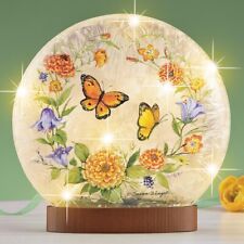 LED Lighted Floral Wreath w/ Butterflies Frosted Sphere Tabletop Light Lamp