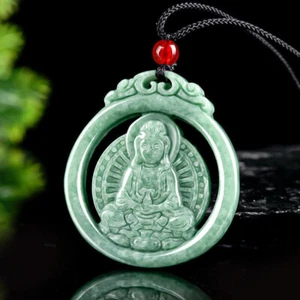 Real Grade A 100% Natural Green Jade Jadeite Men Bless Kwan-yin Pendant 20g - Picture 1 of 5