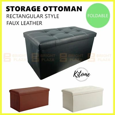 Large Folding Ottoman Storage Footstool Stool Box Pouf Seat Faux Leather Rect. - image 1 of 4