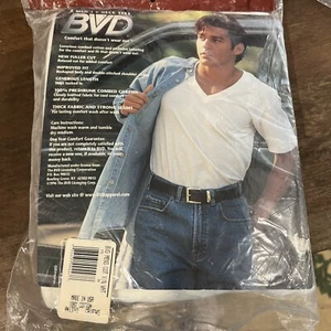 Vintage BVD V-Neck White T-Shirts 3 Pack Mens Medium USA Dead Stock 1992 Flaw - Picture 1 of 4