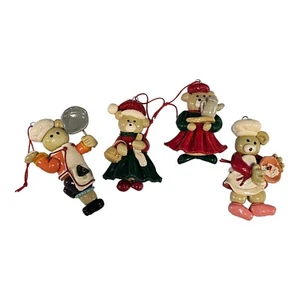 Lot of 4 Handmade Salt Dough 3" Bear Christmas Ornaments Pizza Spaghetti READ - Picture 1 of 6