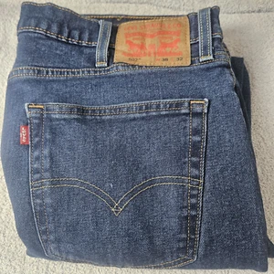 Levis 502 Jeans Men's 38x30 (Tag 38x32) Blue Tapered Leg Dark Wash Stretch Denim - Picture 1 of 12