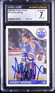 Andy Moog 1985-86 O-Pee-Chee Card #12 OPC Edmonton Oilers CGC 7 JSA 10 Auto - Bild 1 von 2