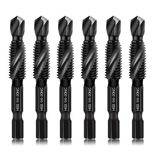 6-Piece 1/4-20NC Combination Drill Tap Bit Set SAE, Made of High-Speed Steel - Picture 1 of 2