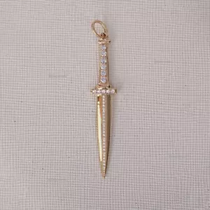 Natural Diamond Christian Cross Sword Design Pendant 14K Gold Men's Jewelry - Picture 1 of 7