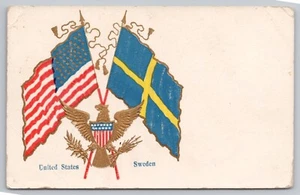1900s United States Sweden Friendship Flags American Eagle Cooperation Postcard - Picture 1 of 3