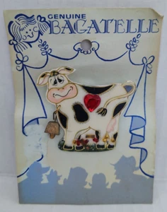 Vintage Pinback Jewelry Genuine Bagatelle New/Old Stock Cute Cow Beads 1993 #22 - Picture 1 of 4