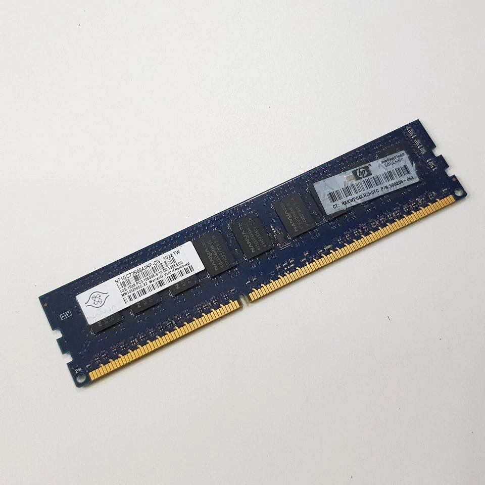 Nanya 1GB DDR3 RAM PC3-10600 1333Mhz ECC Unbuffered CL9 DIMM NT1GC72B89A0NF-CG - Image 1 of 2