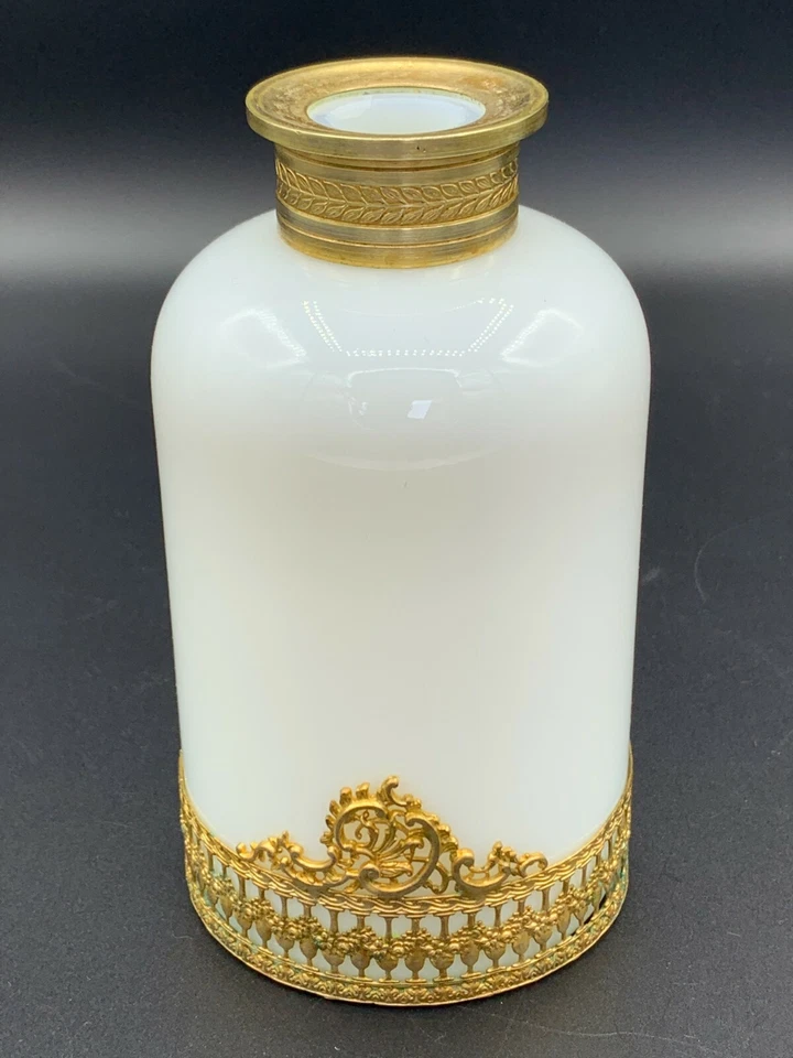 Antique French PALAIS ROYAL White Opaline Glass Perfume Scent Bottle Dore Bronze - Image 1 of 4