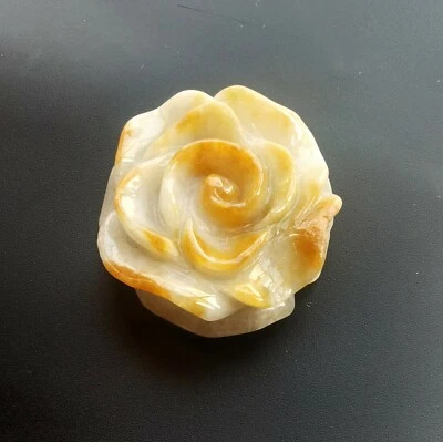 Carved 3D Rose flower natural Yellow jadeite Burmese jade stone pendant,Grade A - Image 1 of 4