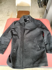 Men's Black St. John's Bay Wool Pea Coat, Large, Cellphone Pocket Inside - Picture 1 of 5
