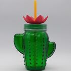 Cactus Glass Mason Jar Metal Twist Top Lid With Rubber Flower Plastic Straw 16oz