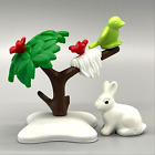 Playmobil Winter Small Tree Snow White Base Red Flowers Landscape Bird Rabbit