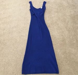 Freshman 1996 Womens Sweater Long Dress Sz M Blue Stretch V-Neck Sleeveless EUC - Picture 1 of 10