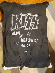 KISS Womens XS T-Shirt  Rock & Roll, black with wet marks - Picture 1 of 4