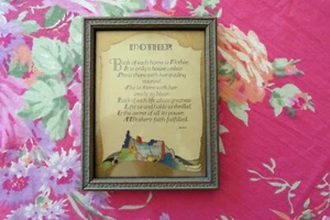 Antique 1920s Art Deco BUZZA MOTTO Orig Wood Framed Poem Volland Print MOTHER! - Picture 1 of 7