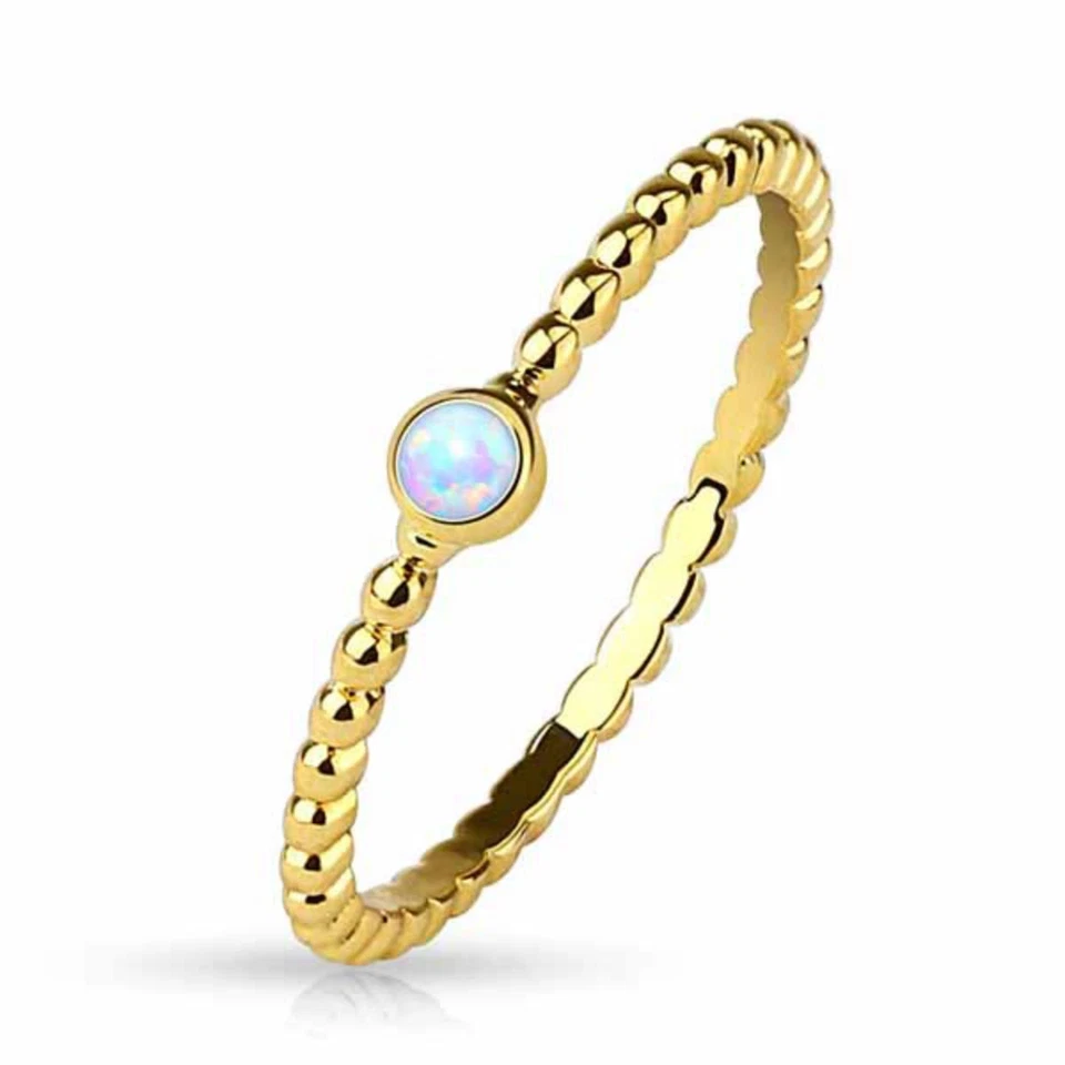 Opal Ring  geflochten  14 kt Gold plattiert  Stapelring Midi Mittelring Geschenk - Bild 1 von 1