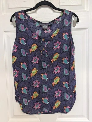 Camisa sin mangas vintage Woolrich para mujer L púrpura tortuga pez playa  Foto 1 de 4