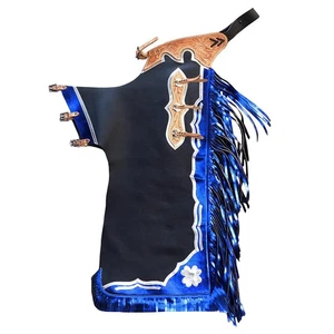 76HS Hilason Chaps fatto a mano in vera pelle per adulti lavorato a mano Rodeo Bull Riding - Foto 1 di 7