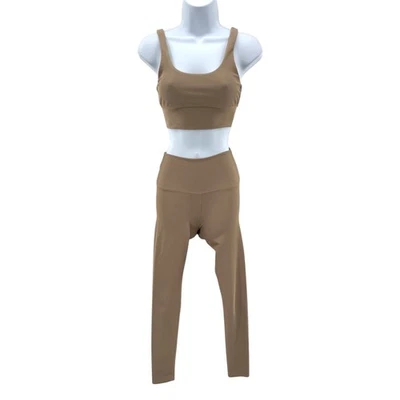 Beach Riot Ribbed Sports Bra & Leggings Set Tan XS Athleisure Yoga Workout - Image 1 of 4