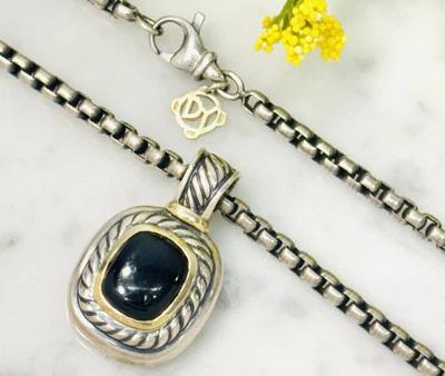"Collar colgante David Yurman de plata esterlina ónix y oro de 14 k mediano Albión 16"" L" Foto 1 de 4