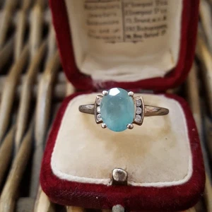 925 Sterling Silver Ring Genuine Grandidierite & White Topaz UK Size T.5/EU 62.5 - Picture 1 of 9