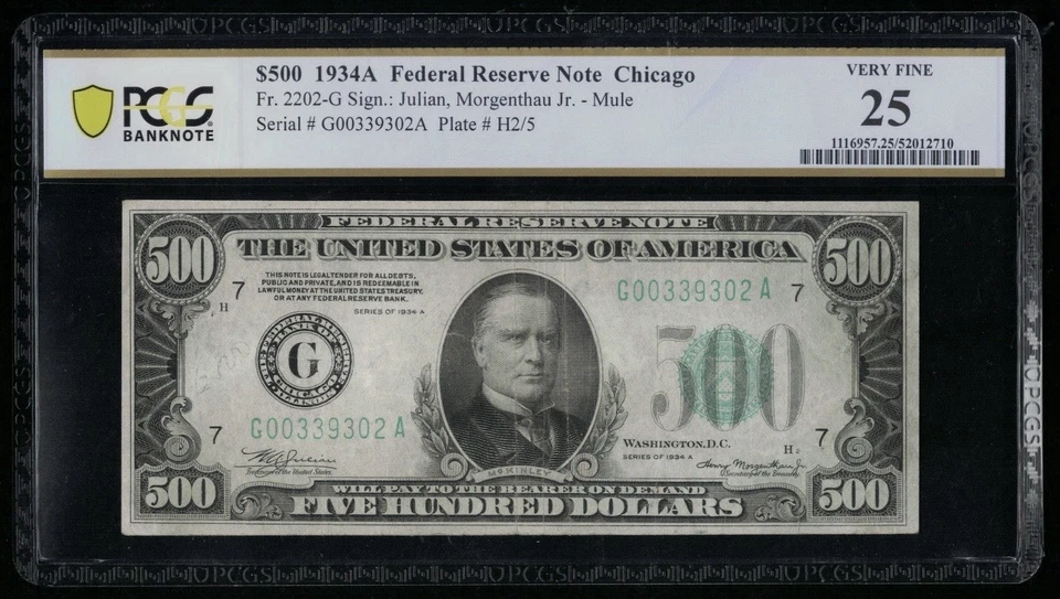 SC 1934A $500 Chicago, IL FRN Fr.2202-G PCGS 25- Very Fine (302A) - Image 1 of 3