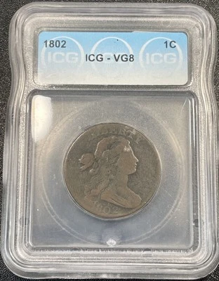 1802 Draped Bust Large Cent 1c ICG VG08 Very Good - Image 1 of 4