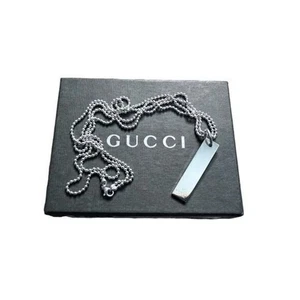 Authentic Statement Gucci 925 Sterling Silver Bar Necklace on Double Ball Chain - Picture 1 of 6