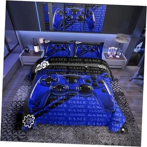Gamer Comforter Set Size Game Controller Comforter for Twin Black Ang Blue - Picture 1 of 7