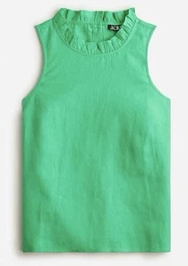 J. Crew Fleur Top in Linen Kelly Green XS Tank Top Ruffle Neckline Colorful - Picture 1 of 7