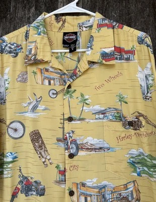 Vintage 90s Harley Davidson Men’s XL Button Shirt AOP Hawaiian Shirt Made In USA - Image 1 of 4