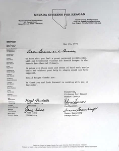Vintage 1976 Nevada Bürger für Reagan Kampagne Brief politische Ephemera - Bild 1 von 3