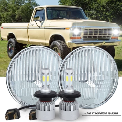 Подходит для Ford F100 F 150 F250 1969-1978 годов выпуска пара круглых светодиодных фар дальнего света 7 дюймов - Изображение 1 из 4