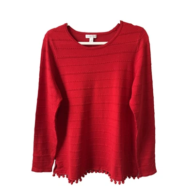 Charter Club Nuevo con Etiquetas Para Mujer’s M Chic Encantador Rojo Pom Pom Ribete Tejido Suéter Túnica Foto 1 de 4