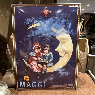 plaque en metal emaillée publicitaire murale maggi croissant de lune - Photo 1/3