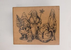 VINTAGE 1996 PSX G-1825 FOUR X SANTA CLAUS WOOD MOUNTED RUBBER STAMP MADE IN USA - Picture 1 of 3