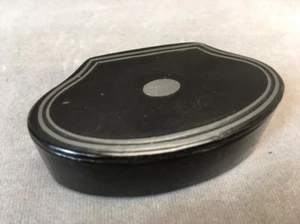 Antike Pappmaché Lack Schnupftabakdose aufbewahrbar Silberdraht Intarsien Muschelform - Bild 1 von 9
