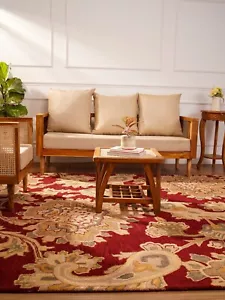 Alfombra ecológica de lana acolchada a mano floral roja oscura BBH Homes BBK00151 - Imagen 1 de 48