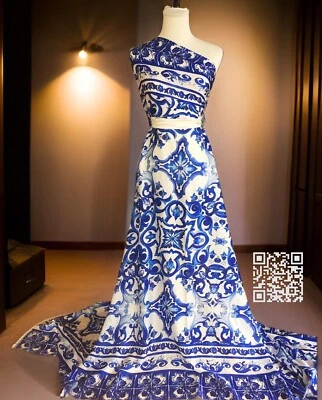 Hochwertige Majolika-Print Seidige Dobby Stoff Meterware von Mariotti Italien - Bild 1 von 4