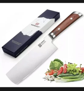 7 Inch Nakiri Chef's Knife German Steel Vegetable Kitchen Knife Wooden Handle - Picture 1 of 12