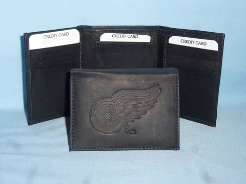 DETROIT RED WINGS    Leather TriFold Wallet    NEW    black 3  m1 Cover