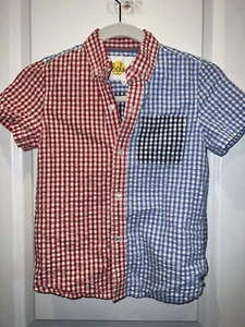 Mini Boden Boys Red Blue Black Gingham Short Sleeve Collared Shirt 7-8Y - Picture 1 of 4