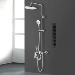 5-function Brass Thermostatic Shower Diverter Valve Black Concealed Water Shower - Picture 1 of 16