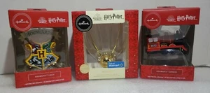 Hallmark Harry Potter Christmas Ornament Bundle Includes: Snitch, Train & Crest - Picture 1 of 10