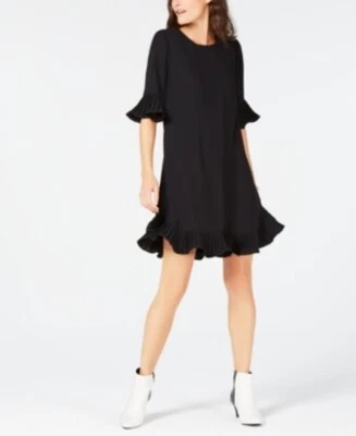 Alfani Women's Petite Pleated Trim Flounce A Line Dress Black 2P - Image 1 of 2