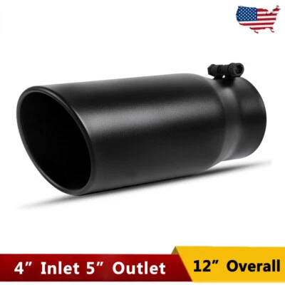 4" Inlet Black Exhaust Tip 5" Outlet 12" Overall Powder Coated Tailpipe Bolt-On - Image 1 of 4